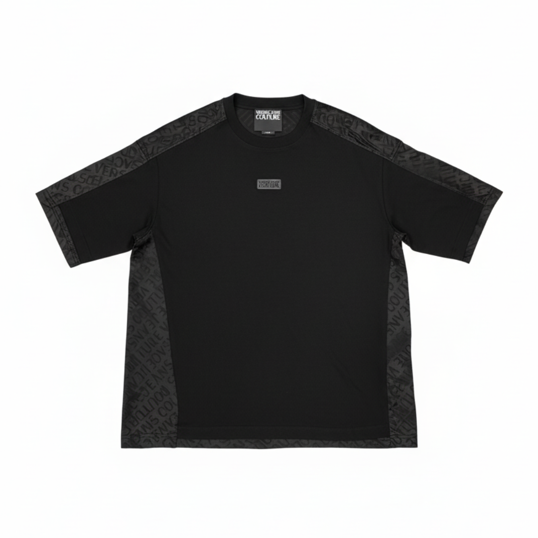 VERSACE JEANS COUTURE T-SHIRT featuring tonal side panels with logo pattern available at Lestyle Boutique Melbourne