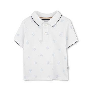 BOSS kids short-sleeve polo shirt featuring a light-blue logo pattern and contrast collar trim available at Lestyle Boutique Melbourne
