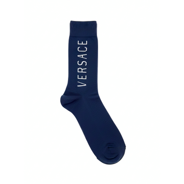 Versace socks in navy with logo lettering, available at Lestyle Boutique Melbourne