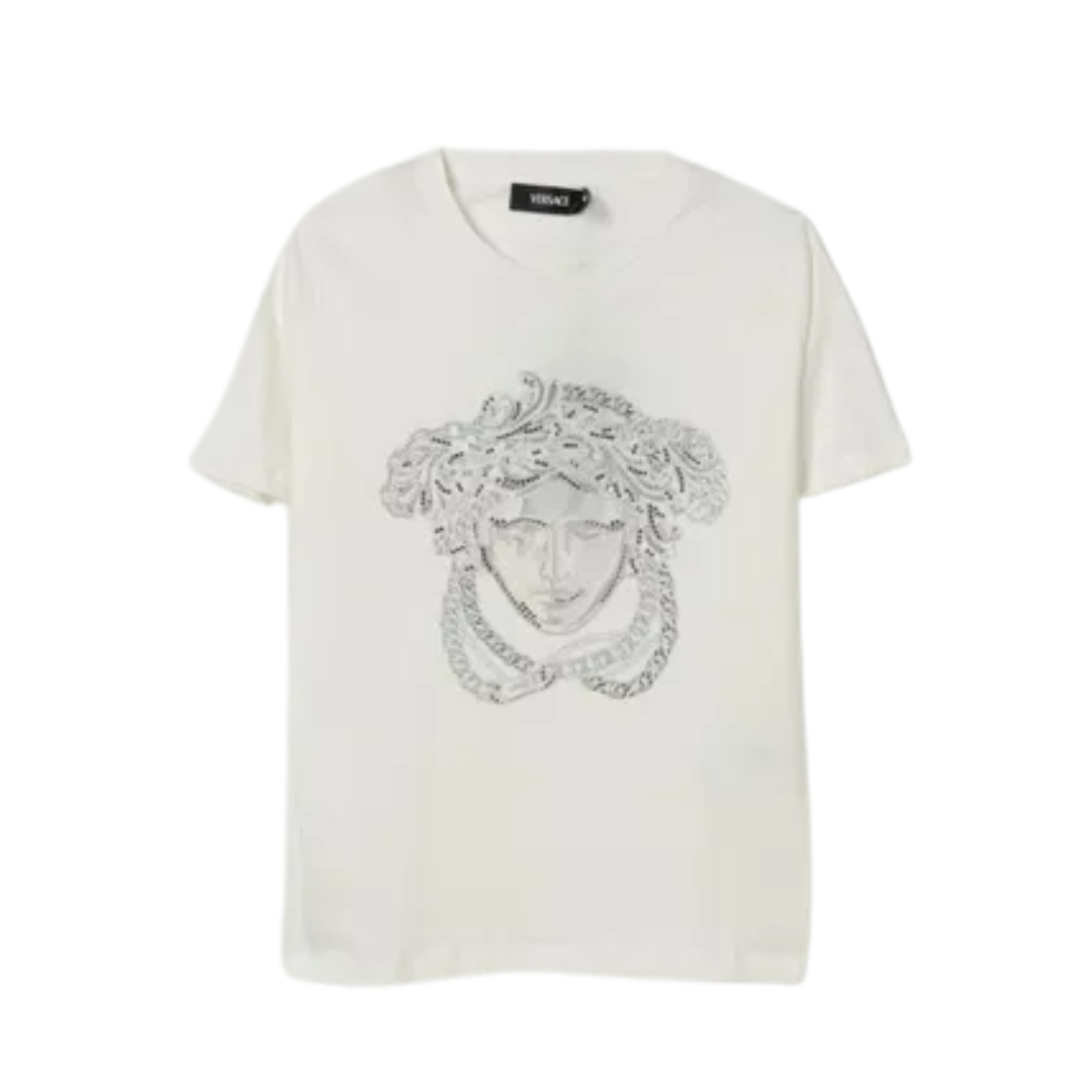 Versace Kids T-shirt featuring rhinestone-studded Medusa head graphic available at Lestyle Boutique Melbourne