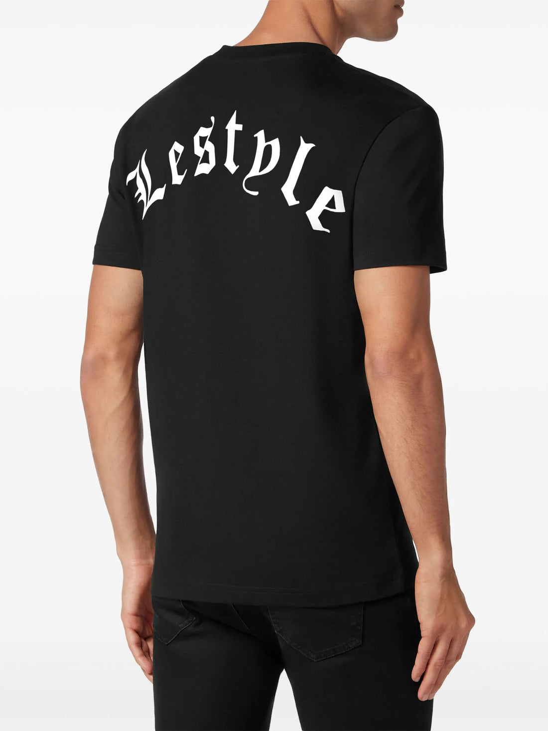 Black Lestyle Embroidered Logo T-Shirt with bold back branding and a clean, minimalist front. Ideal for stylish, everyday wear. Available at Lestyle Boutique.