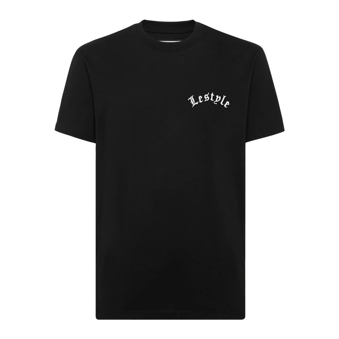 Black Lestyle Embroidered Logo T-Shirt with bold back branding and a clean, minimalist front. Ideal for stylish, everyday wear. Available at Lestyle Boutique.