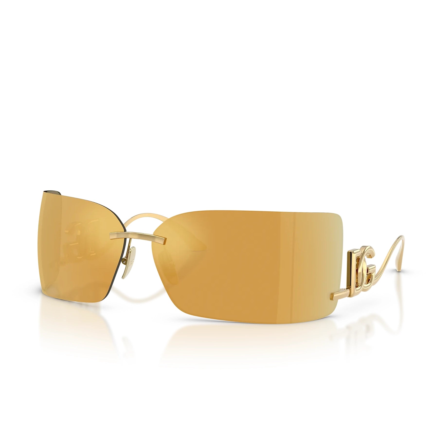 Dolce & Gabbana gold statement sunglasses with brown mirror lenses and rectangle frame, available at Lestyle Boutique at 136 Little Collins Street, Melbourne.