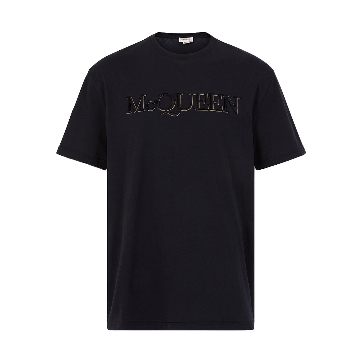 Alexander McQueen black t-shirt featuring an embroidered logo design, crafted from premium cotton for a luxurious feel. This designer piece showcases a classic crew neck and a regular fit, making it perfect for casual outings or elevating your everyday style. The high-quality craftsmanship ensures durability and comfort, making it a must-have for fashion enthusiasts. Available at Lestyle Boutique Melbourne.