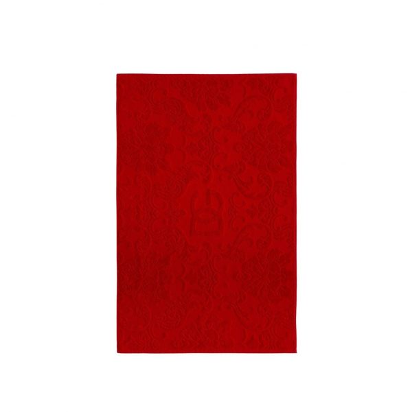 Dolce & Gabbana bath mat in ruby red with jacquard design, available at Lestyle Boutique Melbourne