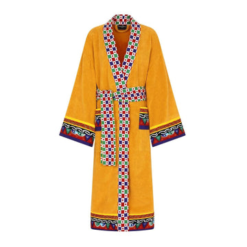 Dolce & Gabbna Yellow robe with colorful patterned tie on a white background