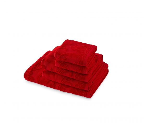 Dolce & Gabbana towels in dark red with jacquard design, available at Lestyle Boutique Melbourne
