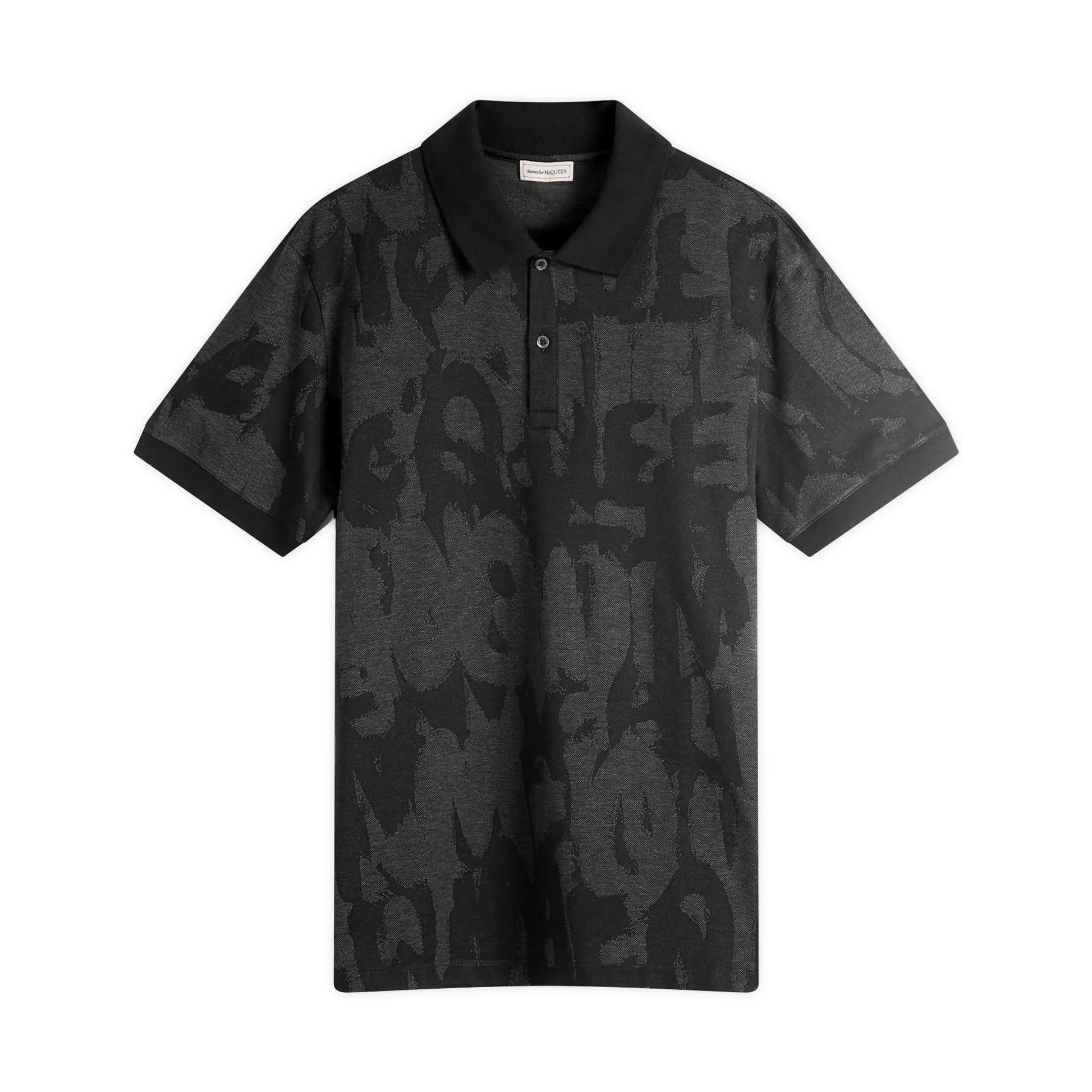 Alexander McQueen Jacquard Graffiti Logo Polo in black and charcoal, available at Lestyle Boutique Melbourne. A stylish and comfortable choice for casual wear.