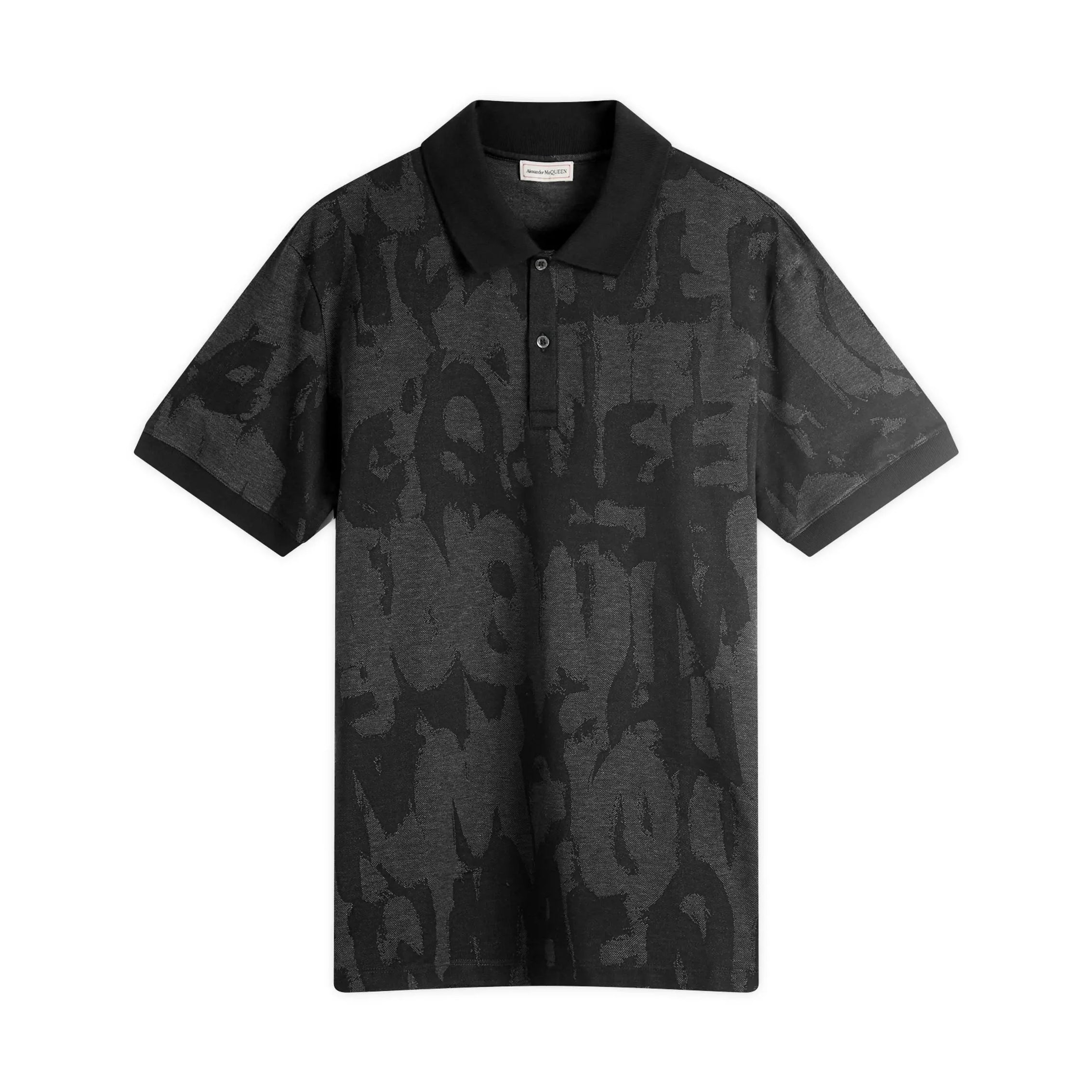 Alexander McQueen Jacquard Graffiti Logo Polo in black and charcoal, available at Lestyle Boutique Melbourne. A stylish and comfortable choice for casual wear.