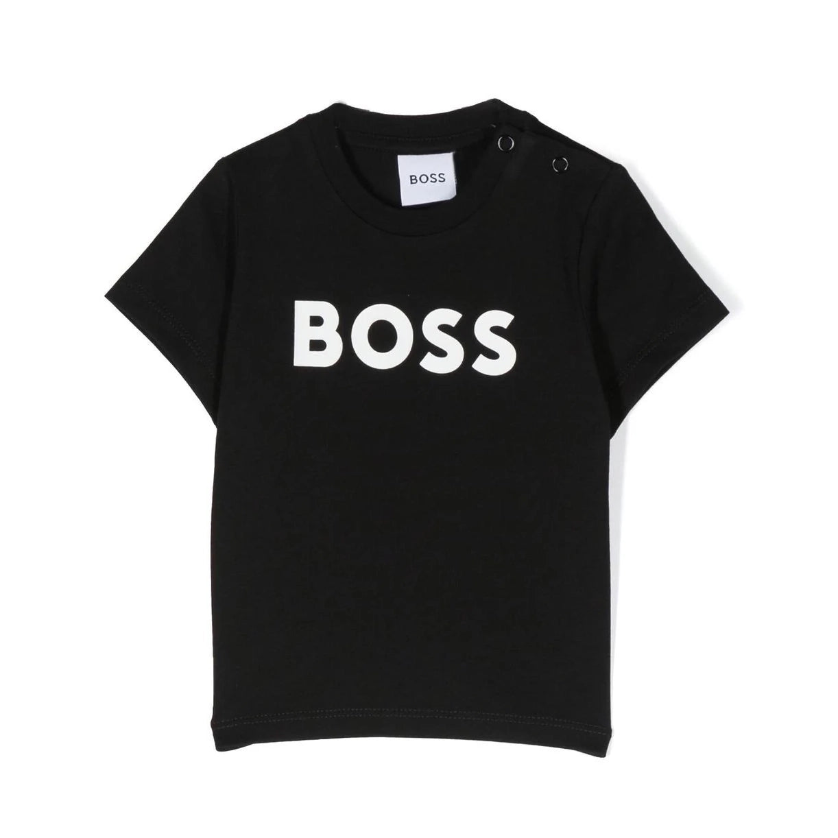 BOSS Kidswear logo-print T-shirt in black, showcasing a bold white logo, available at Lestyle Boutique.