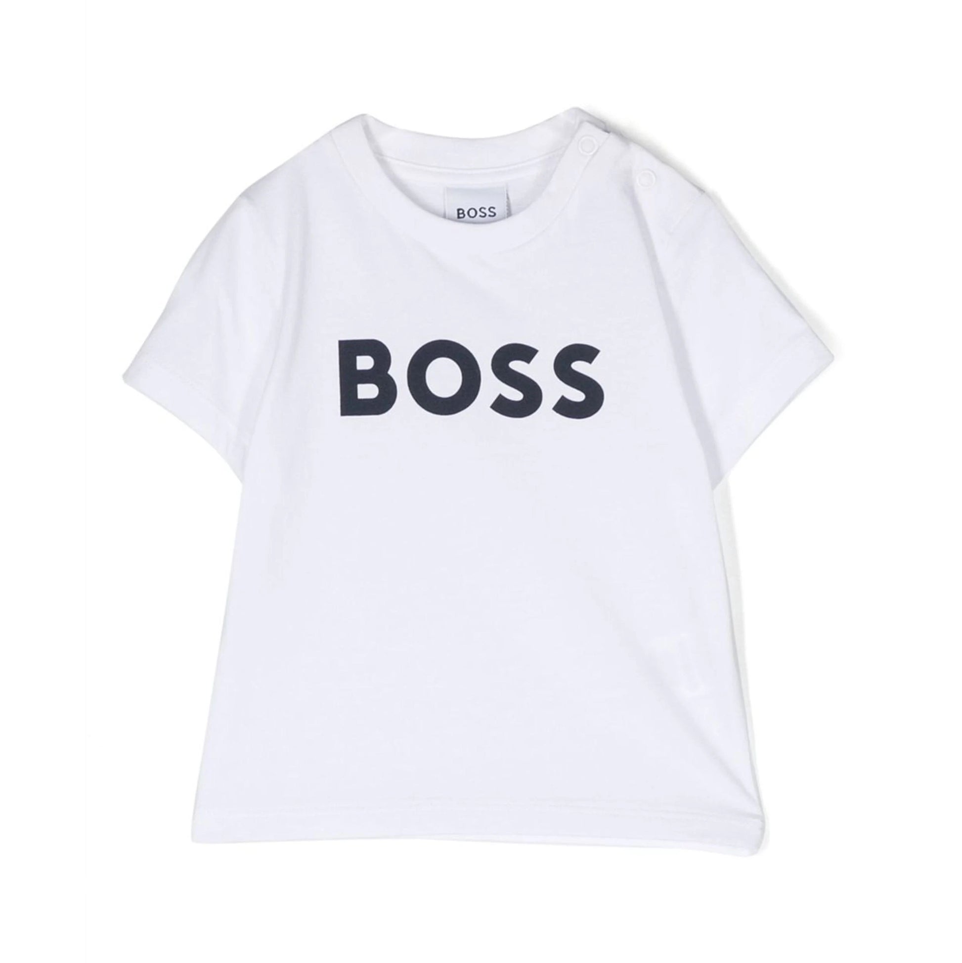 BOSS Kidswear logo-print T-shirt in white, showcasing a bold black logo, available at Lestyle Boutique.