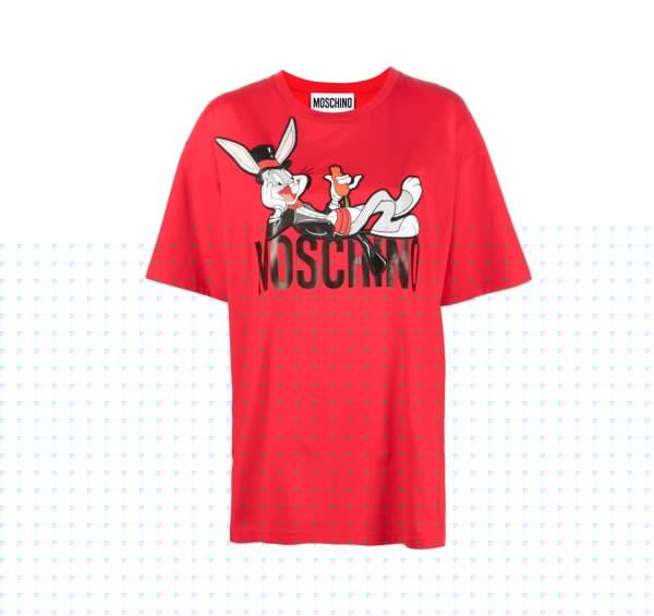 Moschino T-Shirt featuring Bugs Bunny print, crafted from organic cotton, available at Lestyle Boutique Melbourne