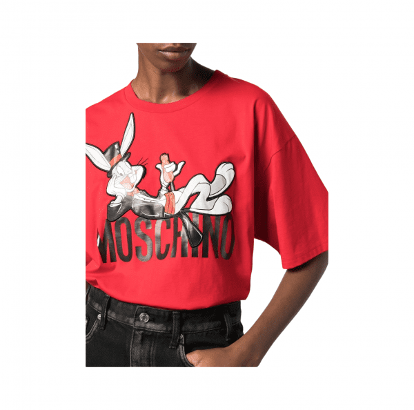 Moschino T-Shirt featuring Bugs Bunny print, crafted from organic cotton, available at Lestyle Boutique Melbourne