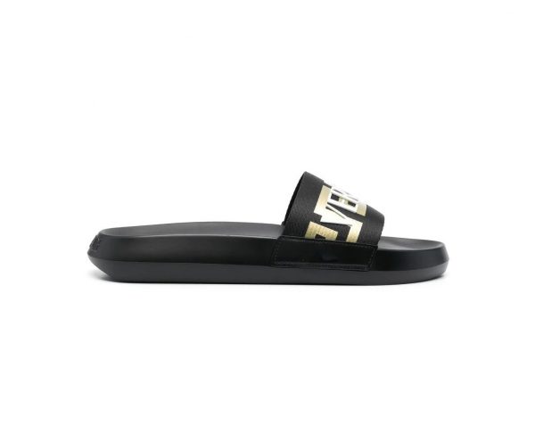 VERSACE SLIDES featuring logo-appliqué open toe available at Lestyle Boutique Melbourne