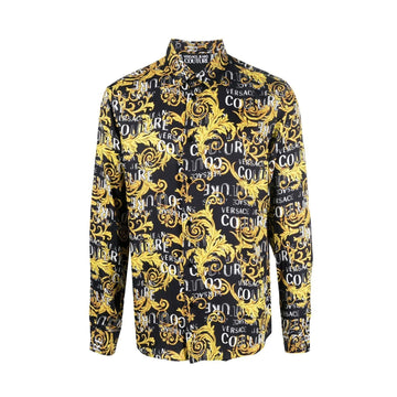 Black shirt with yellow pattern on a white background