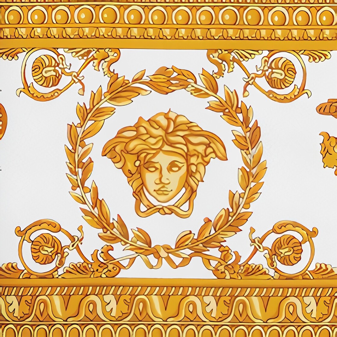 Medusa Baroque pattern cotton face mask with gold accents, featuring a luxurious Medusa design for stylish protection, perfect for hay fever and pollen season - Lestyle Boutique Melbourne