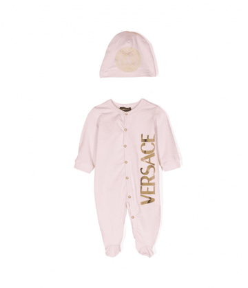 Versace Kids Babygrow Set featuring logo-flocked cotton, available at Lestyle Boutique Melbourne