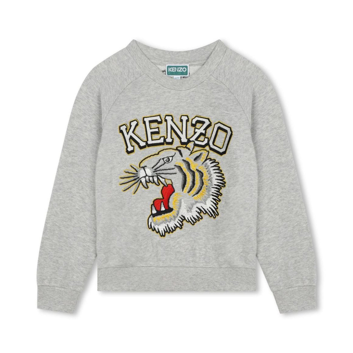 Kenzo Kids grey sweatshirt with embroidered Tiger motif, available at Lestyle Boutique for a stylish look.