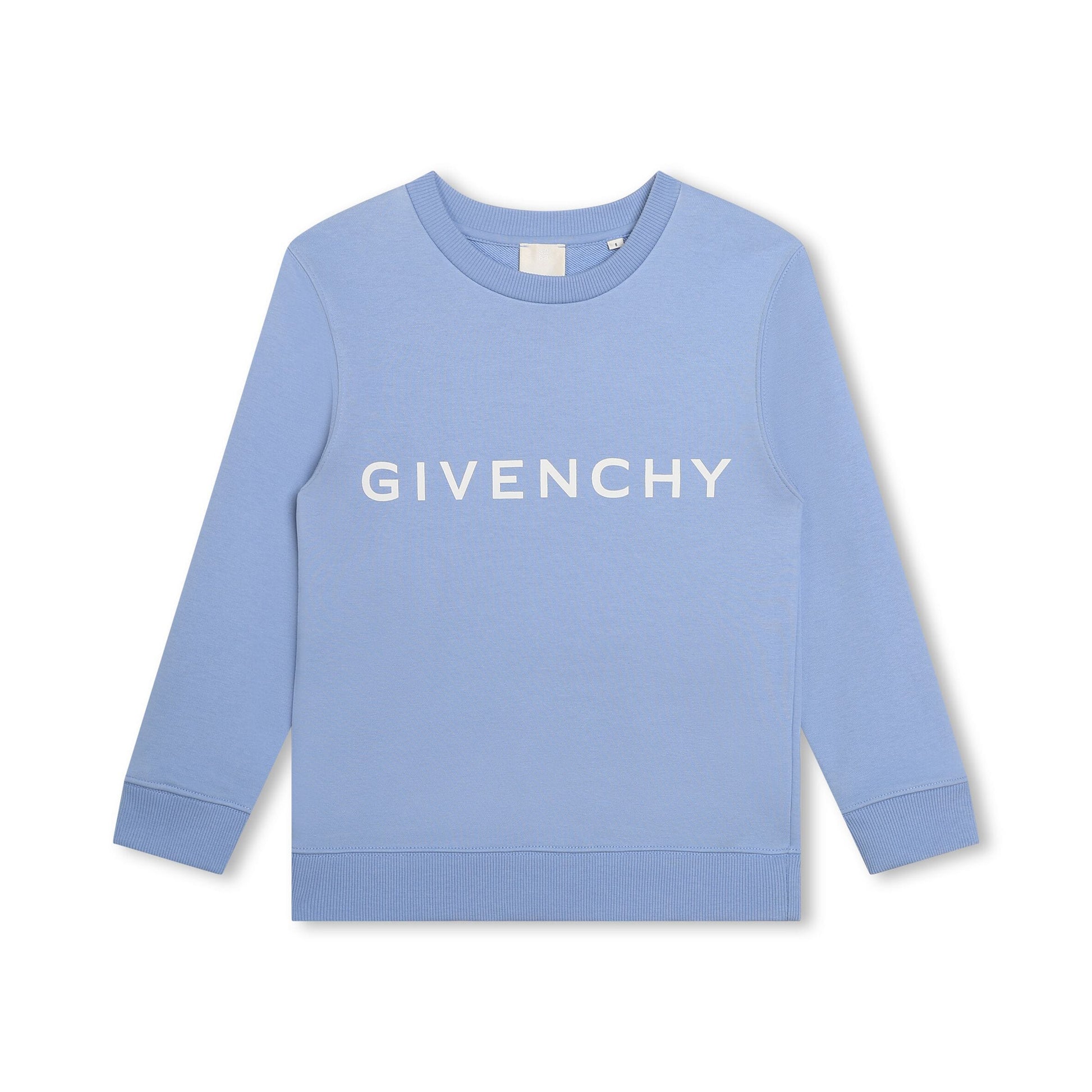 Givenchy Kids logo-print crew-neck sweatshirt in pale blue, available at Lestyle Boutique Melbourne.