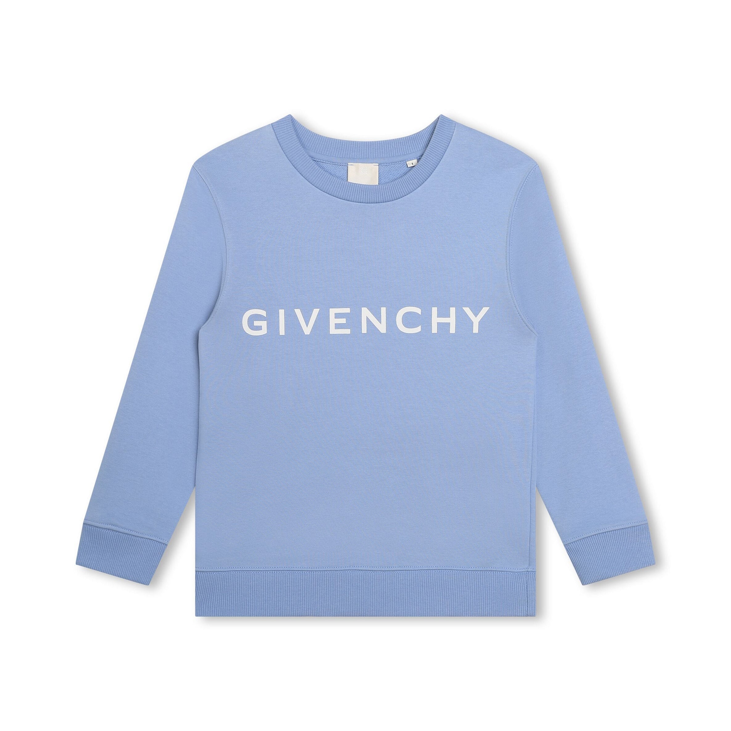 Givenchy Kids logo-print crew-neck sweatshirt in pale blue, available at Lestyle Boutique Melbourne.