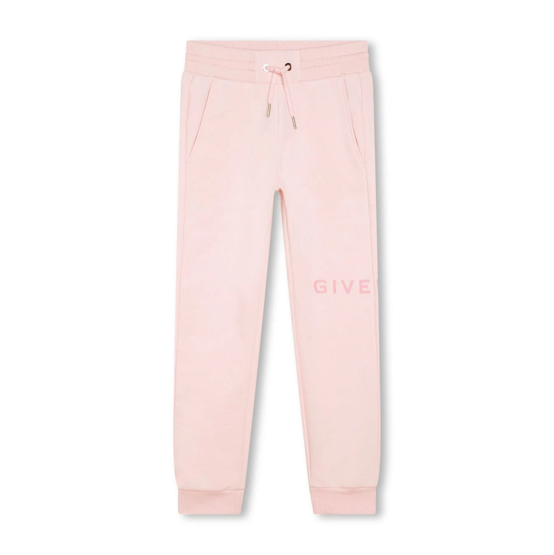 Givenchy Kids pink logo-print fleece track pants, featuring a tapered leg and ribbed cuffs, available at Lestyle Boutique Melbourne.