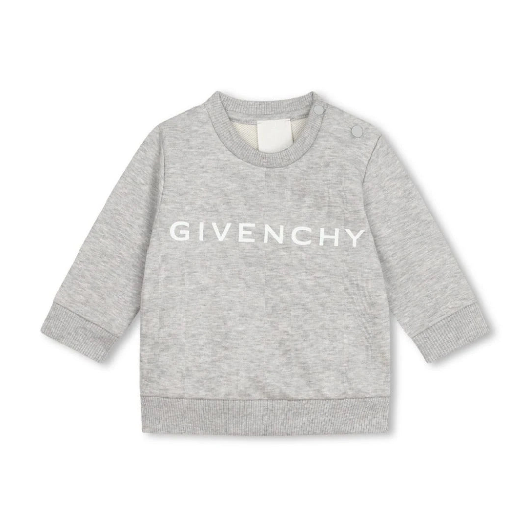 Givenchy Kids grey mélange sweatshirt with logo print, available at Lestyle Boutique.