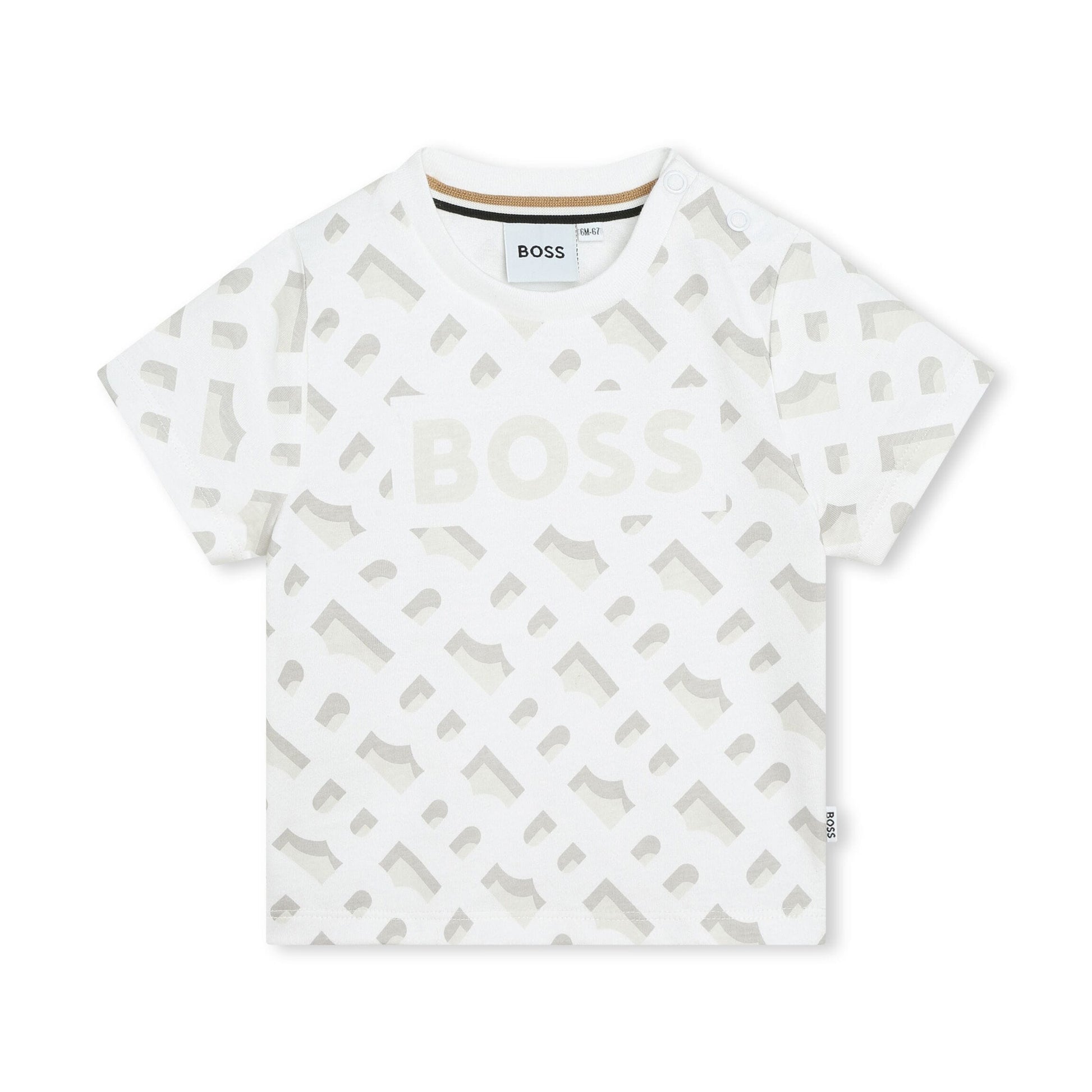 BOSS Kidswear white monogram-print T-shirt, available at Lestyle Boutique.