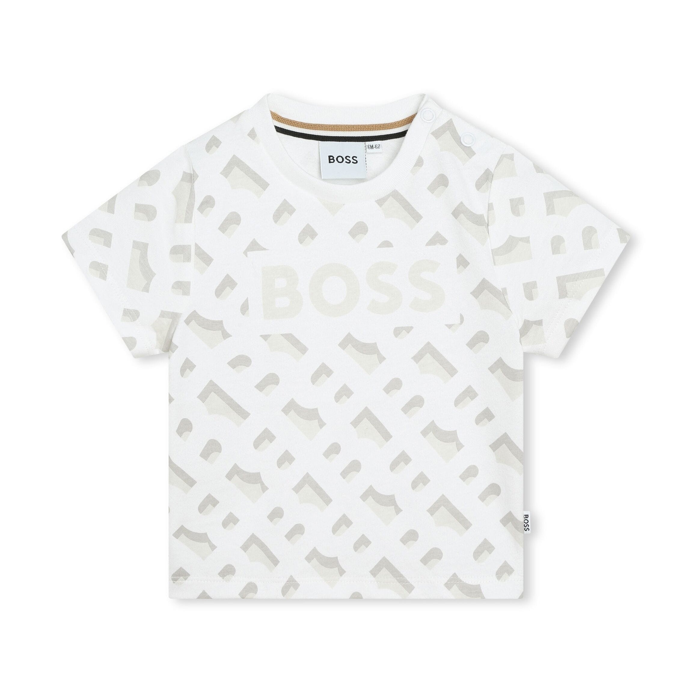 BOSS Kidswear white monogram-print T-shirt, available at Lestyle Boutique.