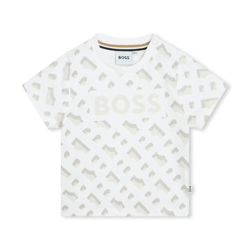 BOSS Kidswear white monogram-print T-shirt, available at Lestyle Boutique.