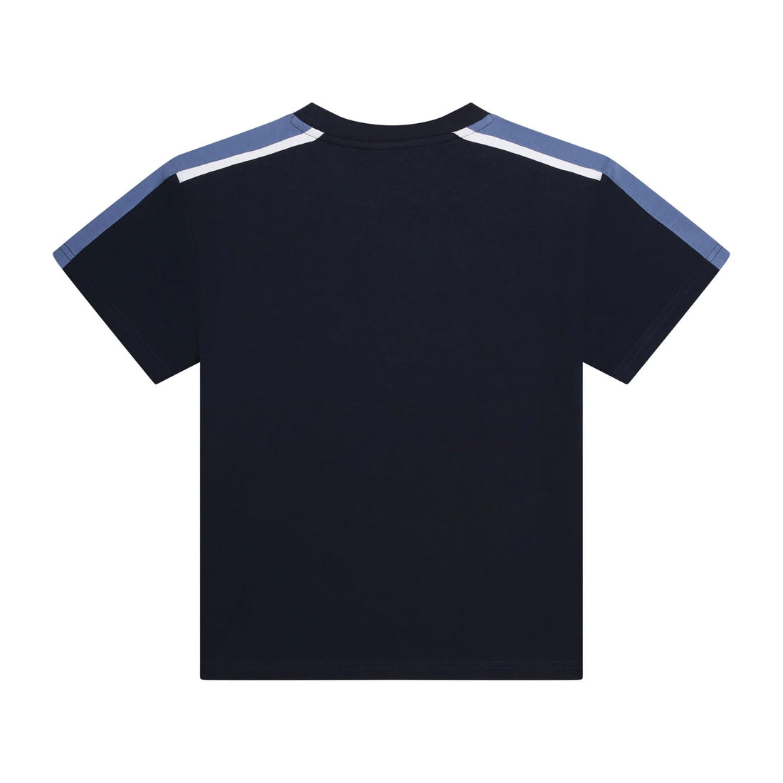 BOSS Kids navy and slate blue stripe-trim logo print T-shirt, available at Lestyle Boutique Melbourne.