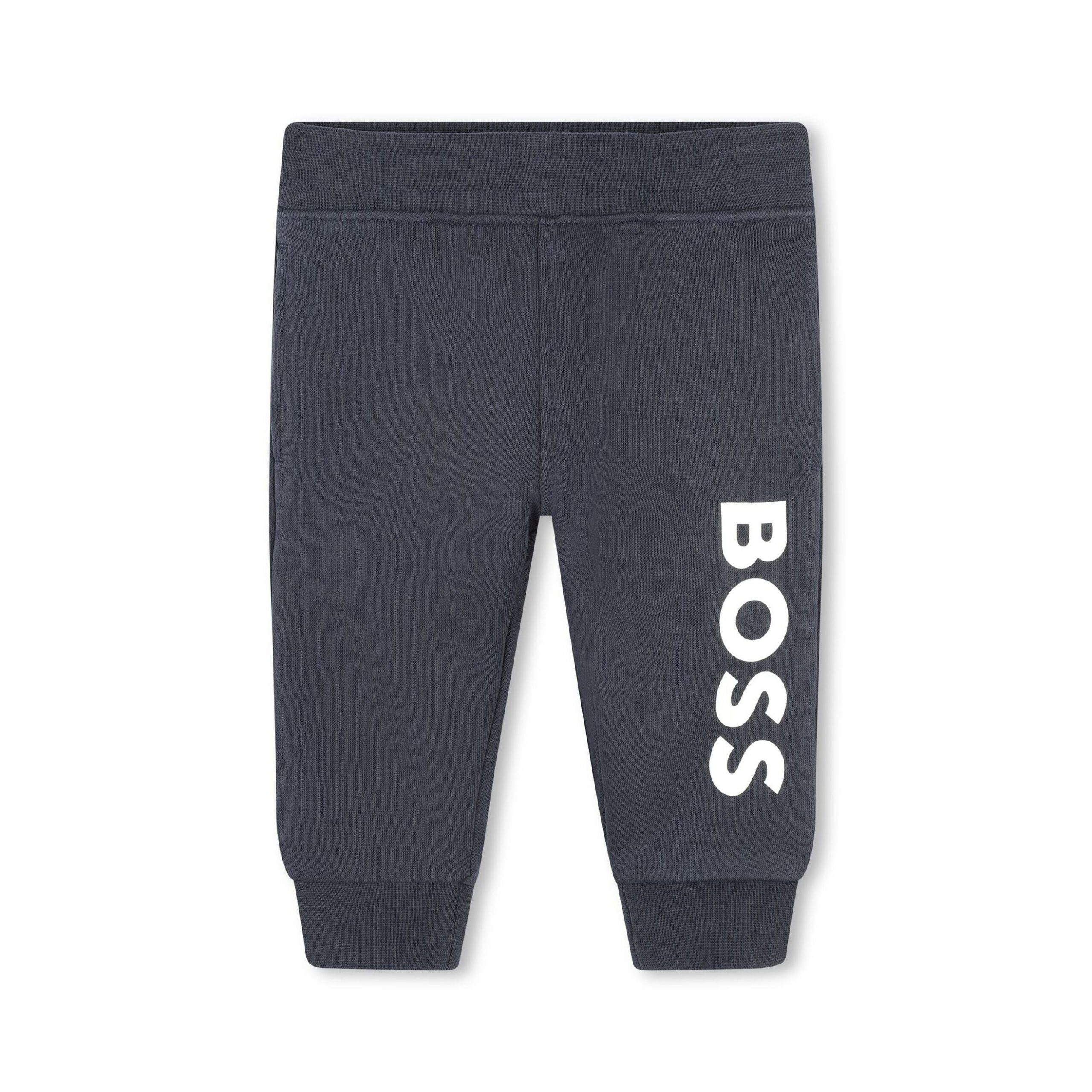 BOSS Kidswear logo-print tracksuit bottoms in navy blue, available at Lestyle Boutique.