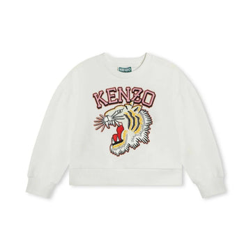 Kenzo Kids ivory sweatshirt with an embroidered Tiger Head motif, available at Lestyle Boutique. Perfect for a bold and stylish look.