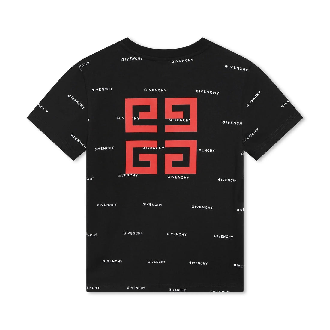 Black Givenchy Kids T-shirt with an all-over logo print, available at Lestyle Boutique Melbourne.