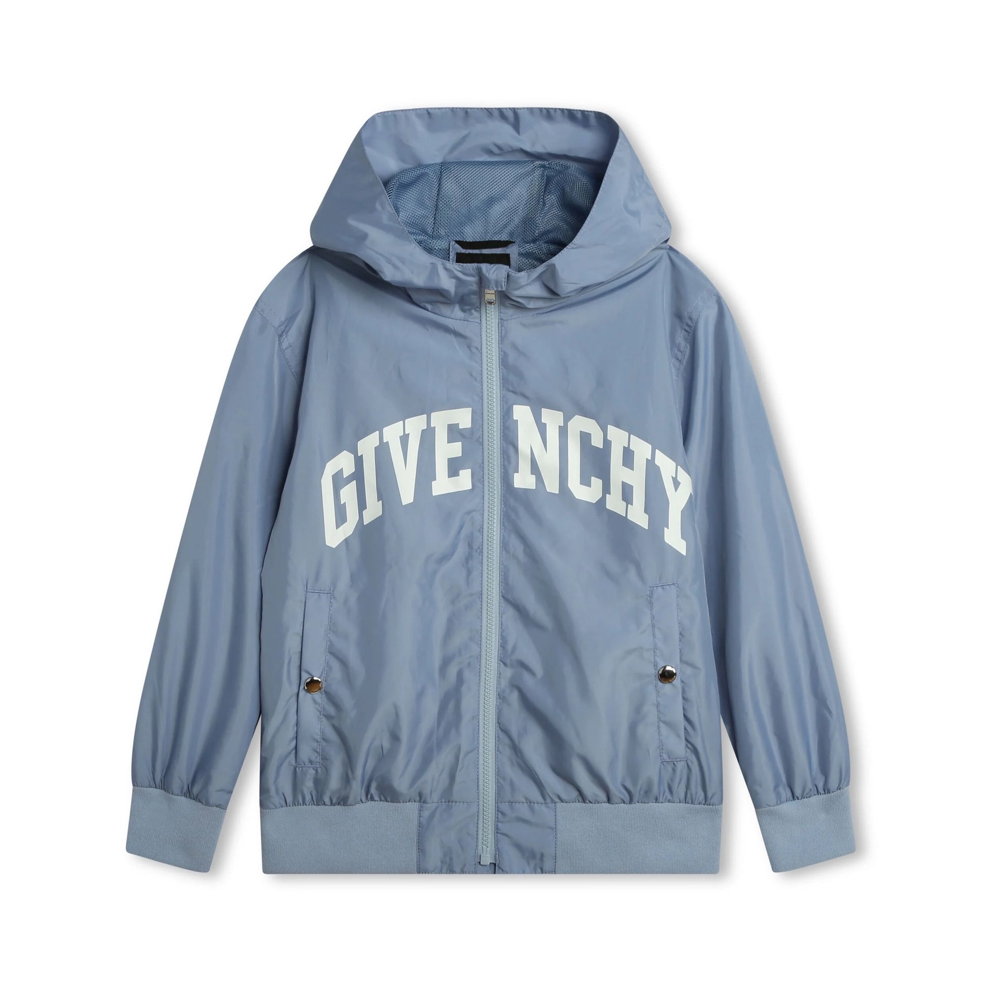 Blue Givenchy Kids windbreaker with a logo print and mesh lining, available at Lestyle Boutique Melbourne.