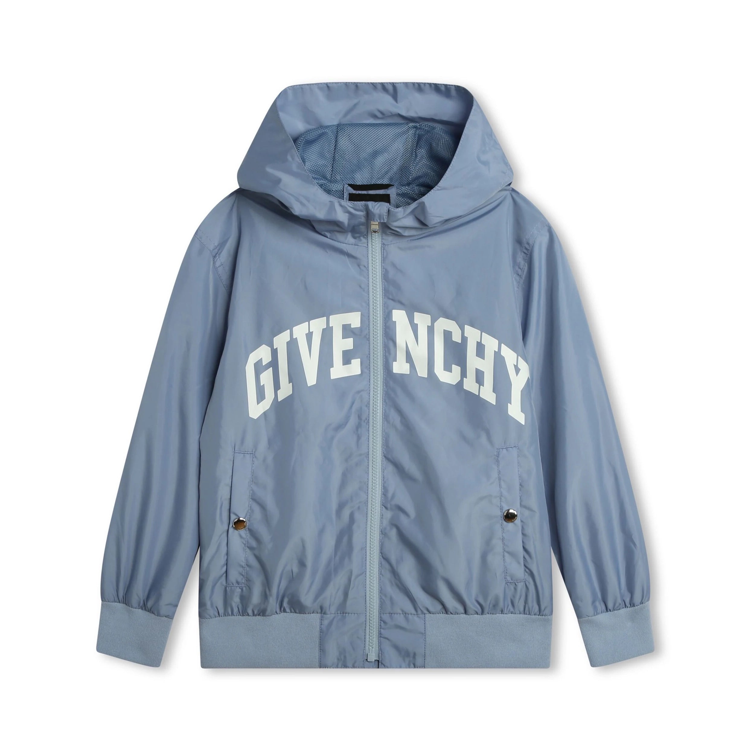 Blue Givenchy Kids windbreaker with a logo print and mesh lining, available at Lestyle Boutique Melbourne.