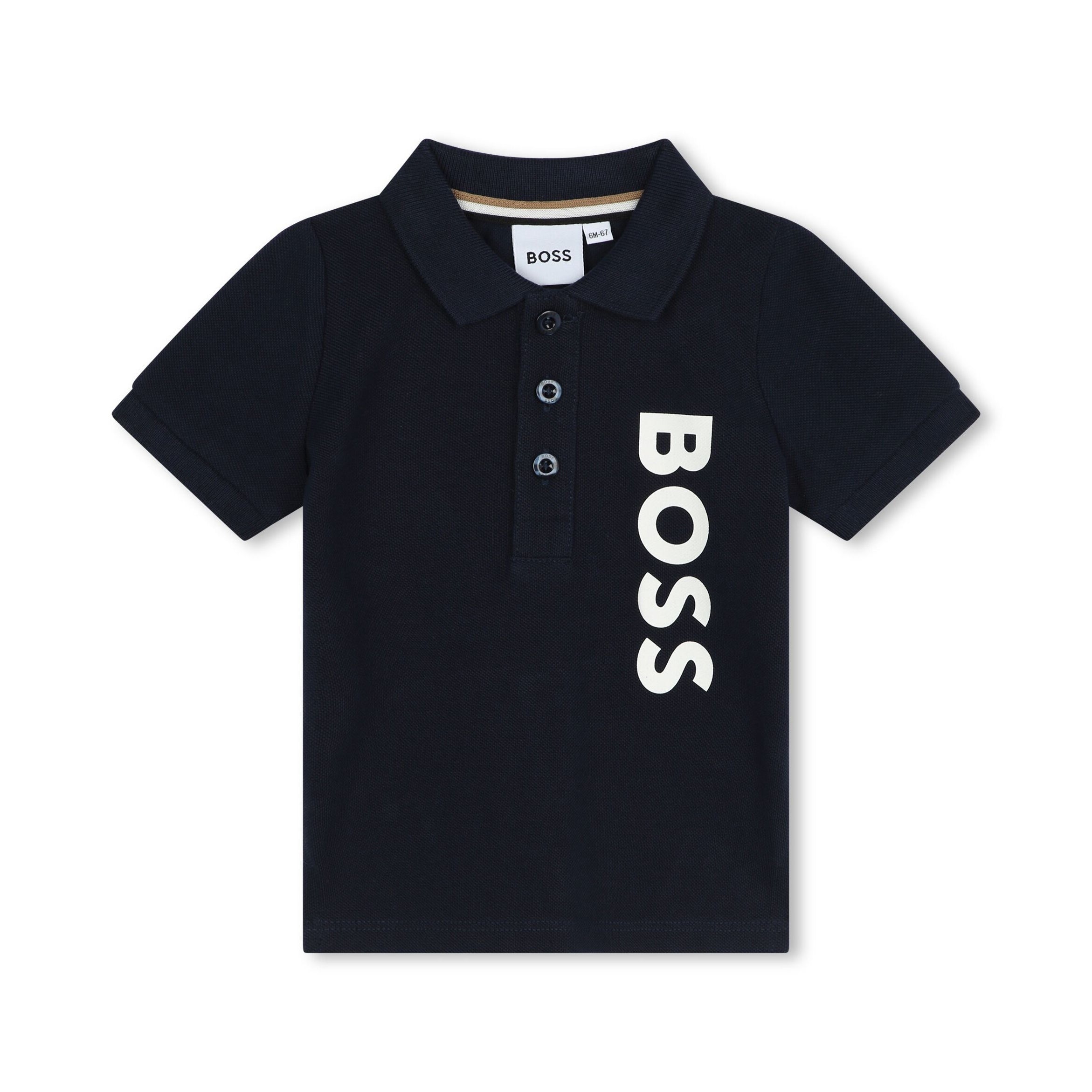 BOSS Kidswear navy blue logo-print polo shirt, available at Lestyle Boutique.