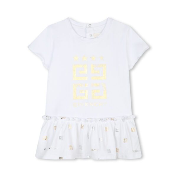 Givenchy Kids dress with metallic logo print and ruffled hem, available at Lestyle Boutique Melbourne