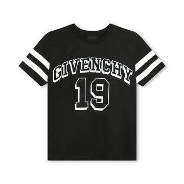 Givenchy Kids logo-embroidered organic cotton T-shirt in black with varsity style, available at Lestyle Boutique Melbourne.