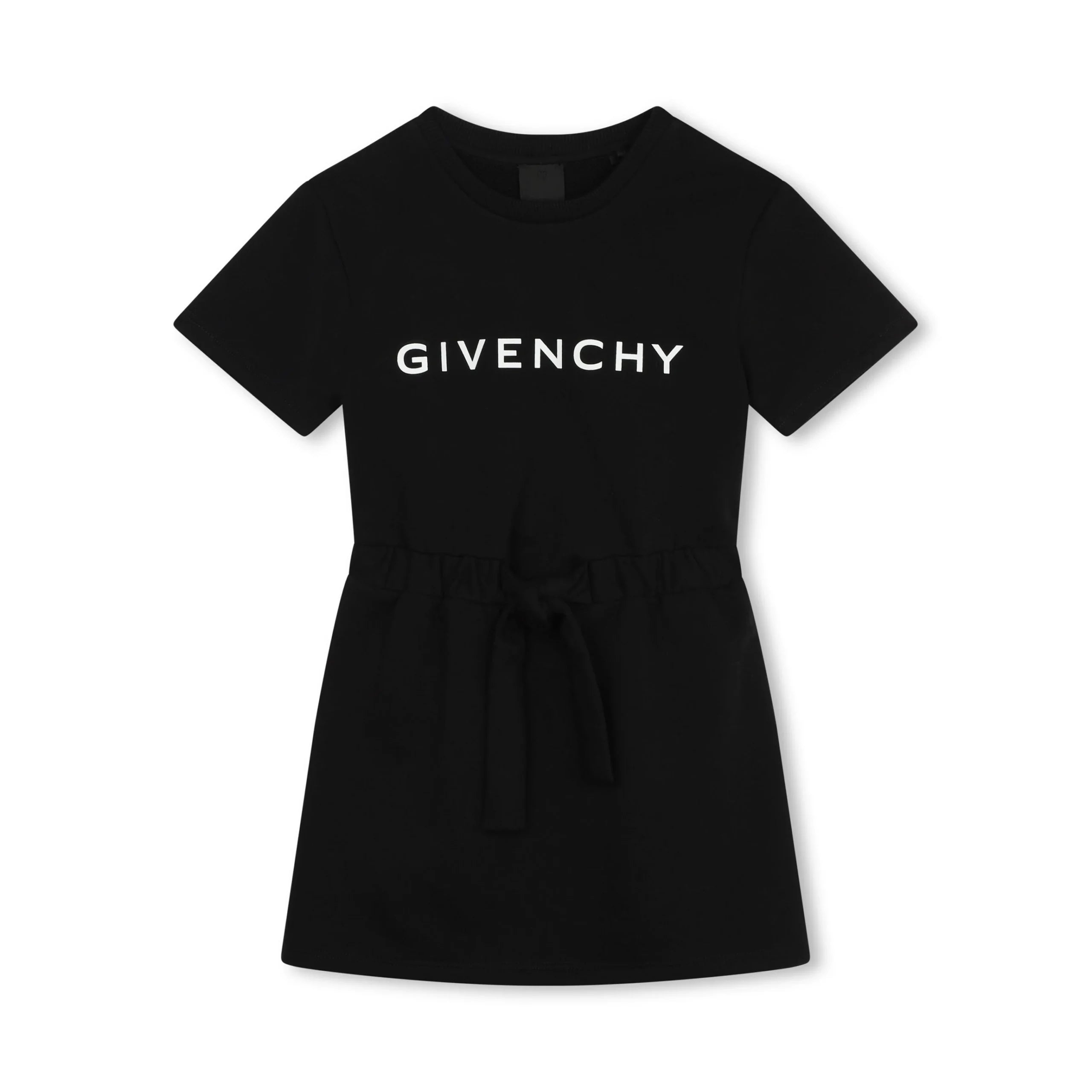 Givenchy Kids black logo-print jersey dress with a drawstring waist and short sleeves, available at Lestyle Boutique Melbourne.