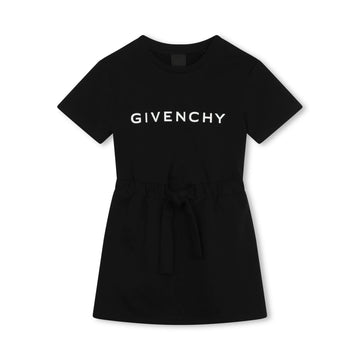 Givenchy Kids black logo-print jersey dress with a drawstring waist and short sleeves, available at Lestyle Boutique Melbourne.