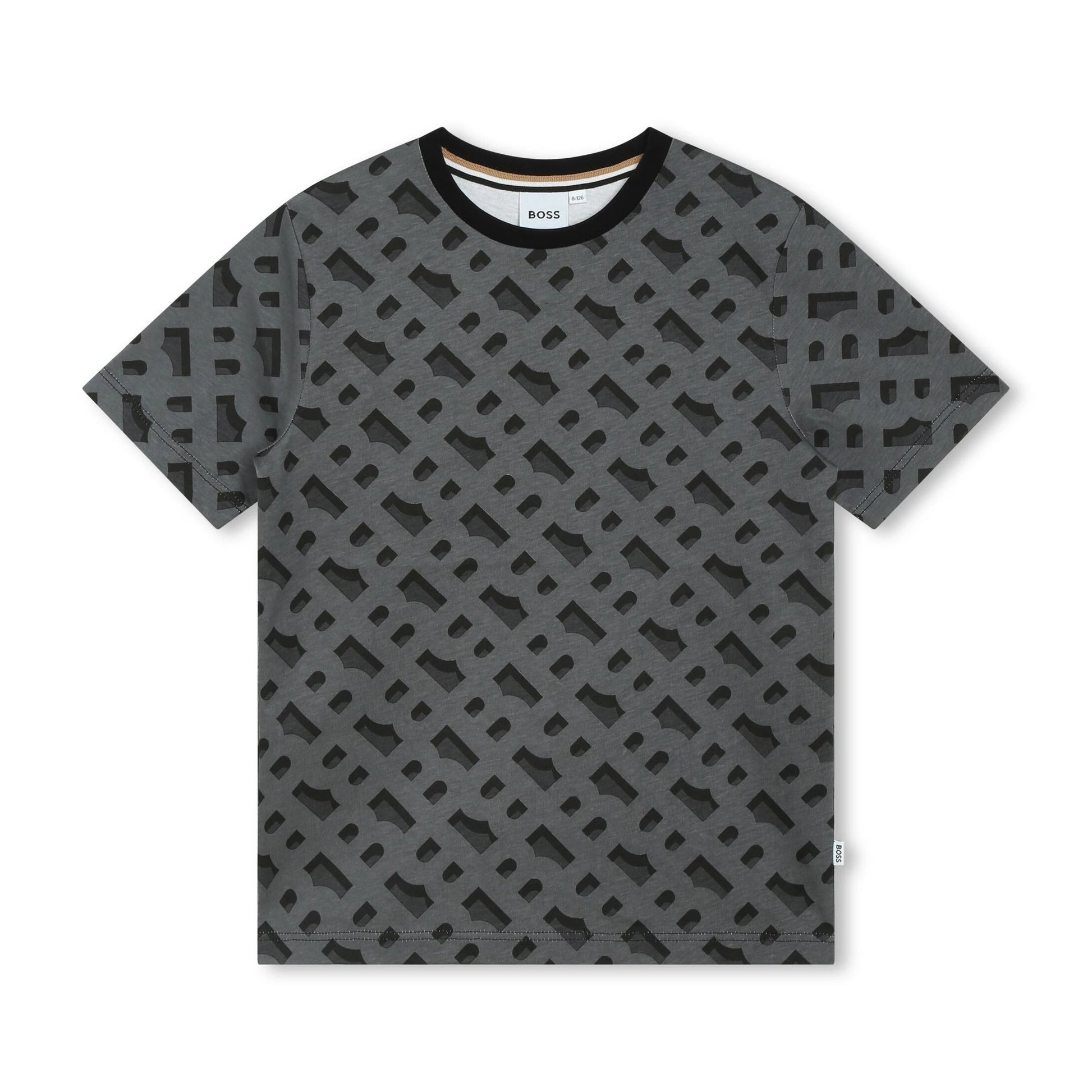 BOSS Kids black and grey monogram jacquard cotton T-shirt, available at Lestyle Boutique Melbourne.