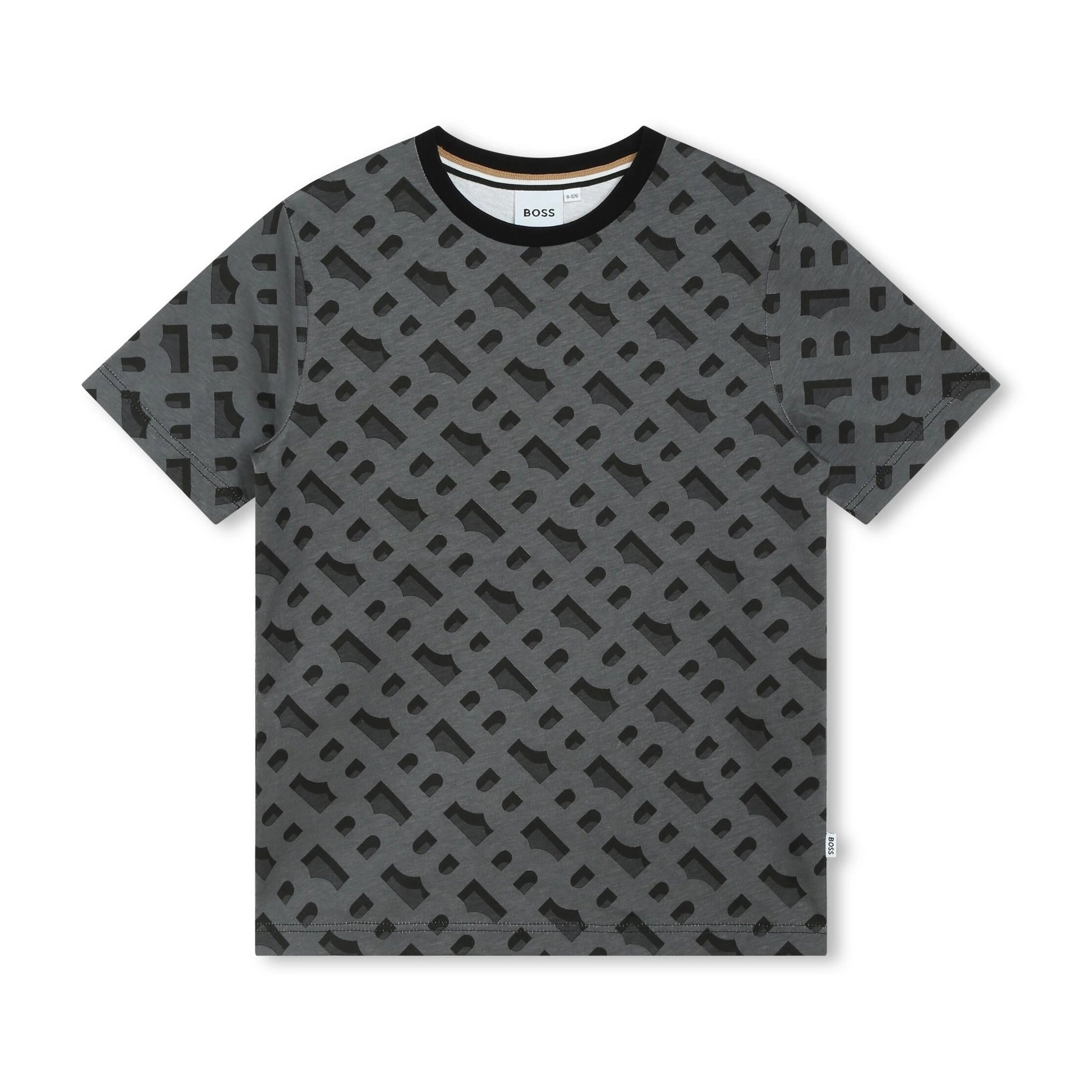 BOSS Kids black and grey monogram jacquard cotton T-shirt, available at Lestyle Boutique Melbourne.
