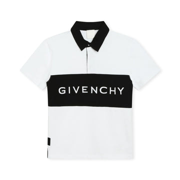 White and black Givenchy Kids two-tone polo shirt with an embroidered logo, available at Lestyle Boutique Melbourne.