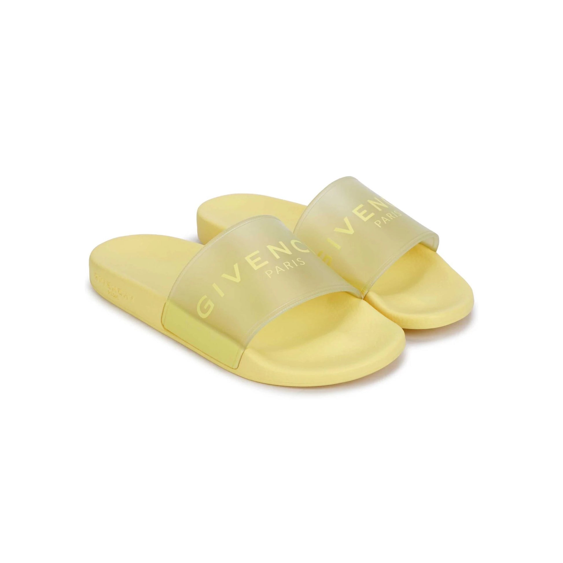 Yellow Givenchy Kids logo-band pool slides with a slip-on design, available at Lestyle Boutique Melbourne.