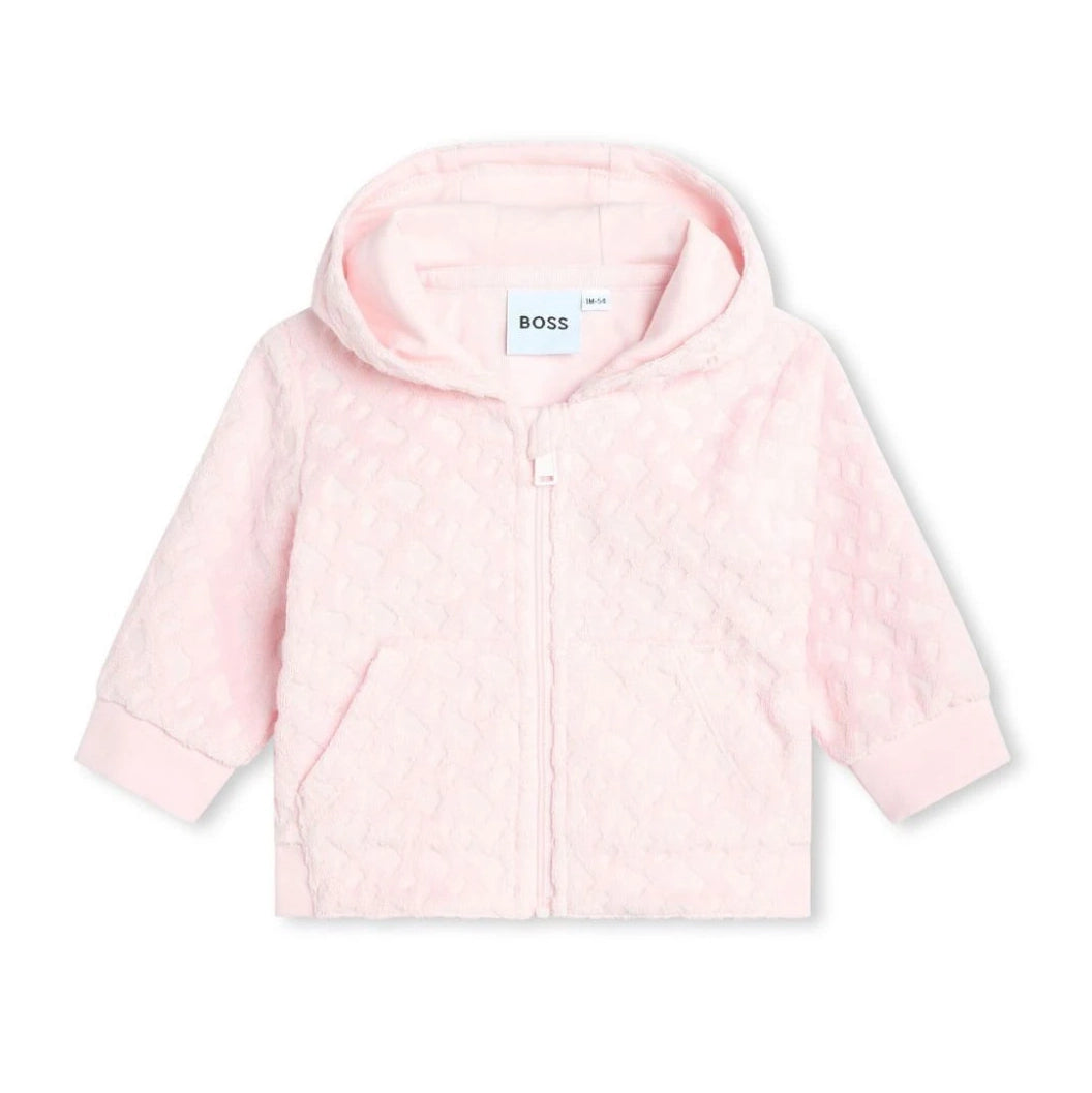 BOSS Kidswear monogram-jacquard terry cloth tracksuit in light pink, available at Lestyle Boutique Melbourne.