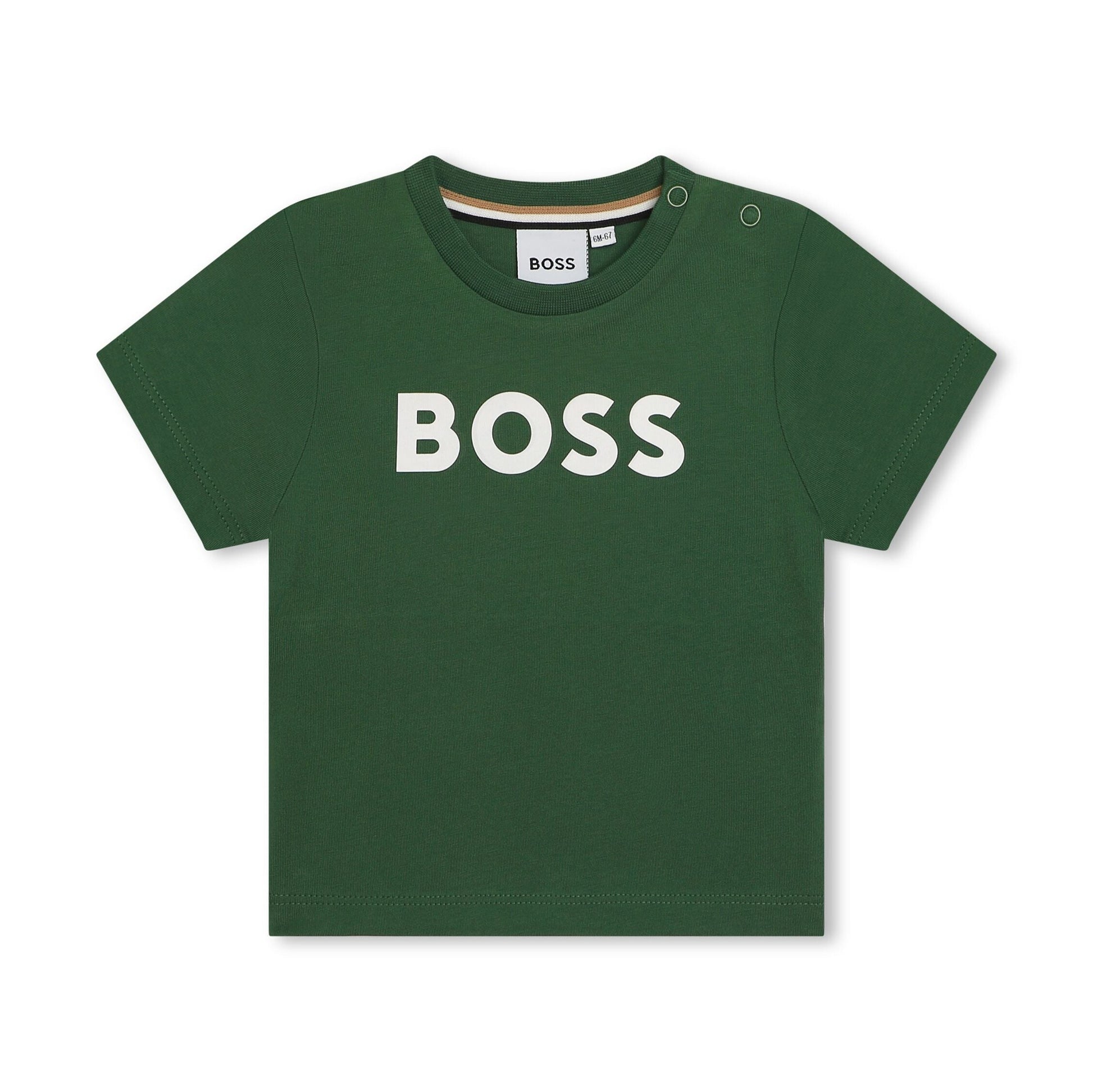 BOSS Kidswear khaki logo-print cotton T-shirt, available at Lestyle Boutique.