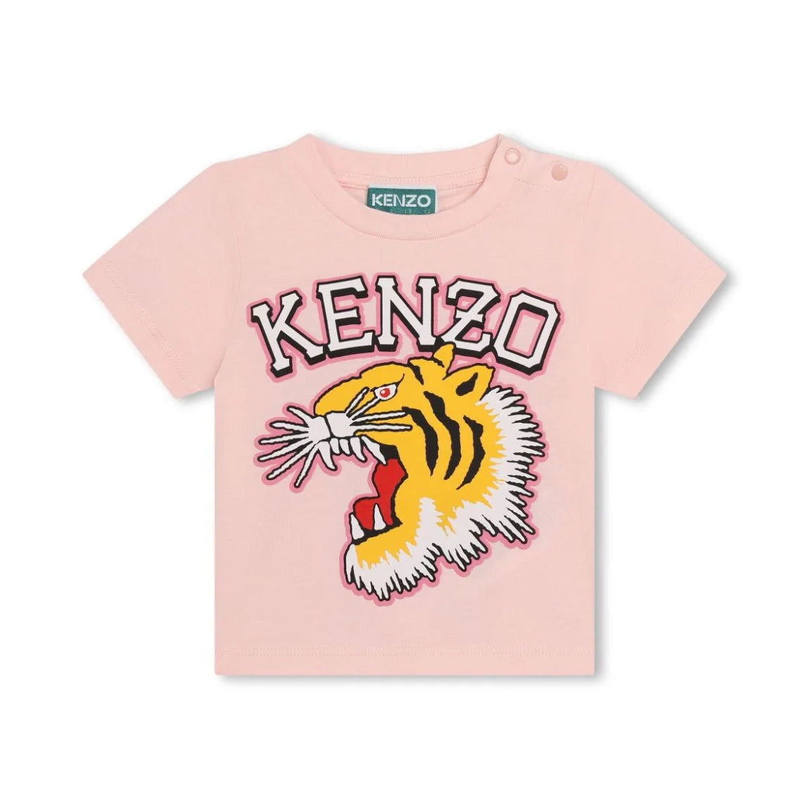 Kenzo Kids pink T-shirt with a Tiger Head print, available at Lestyle Boutique, perfect for a fun and stylish look.