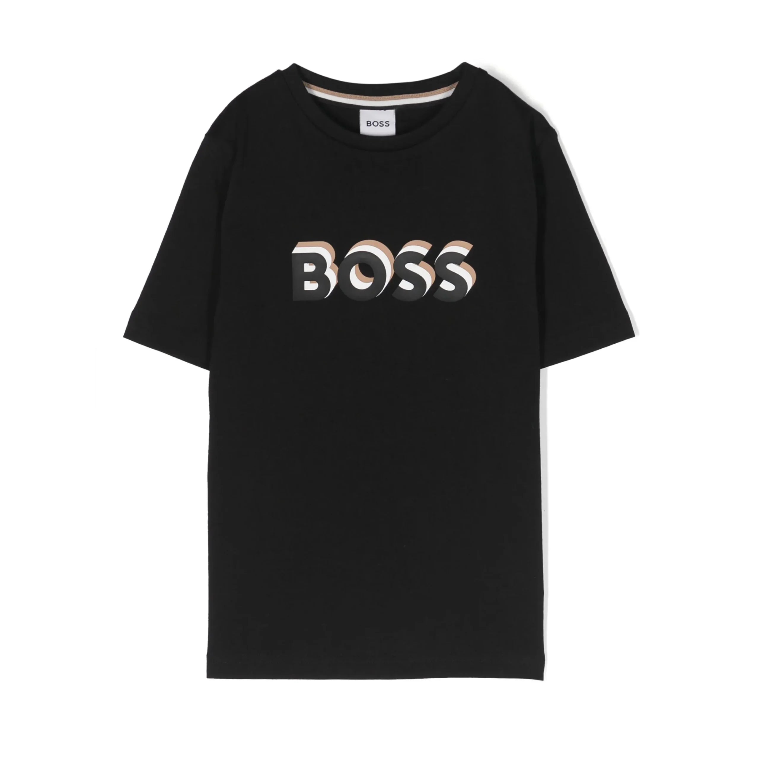 BOSS Kids black logo stamp cotton T-shirt, available at Lestyle Boutique Melbourne.