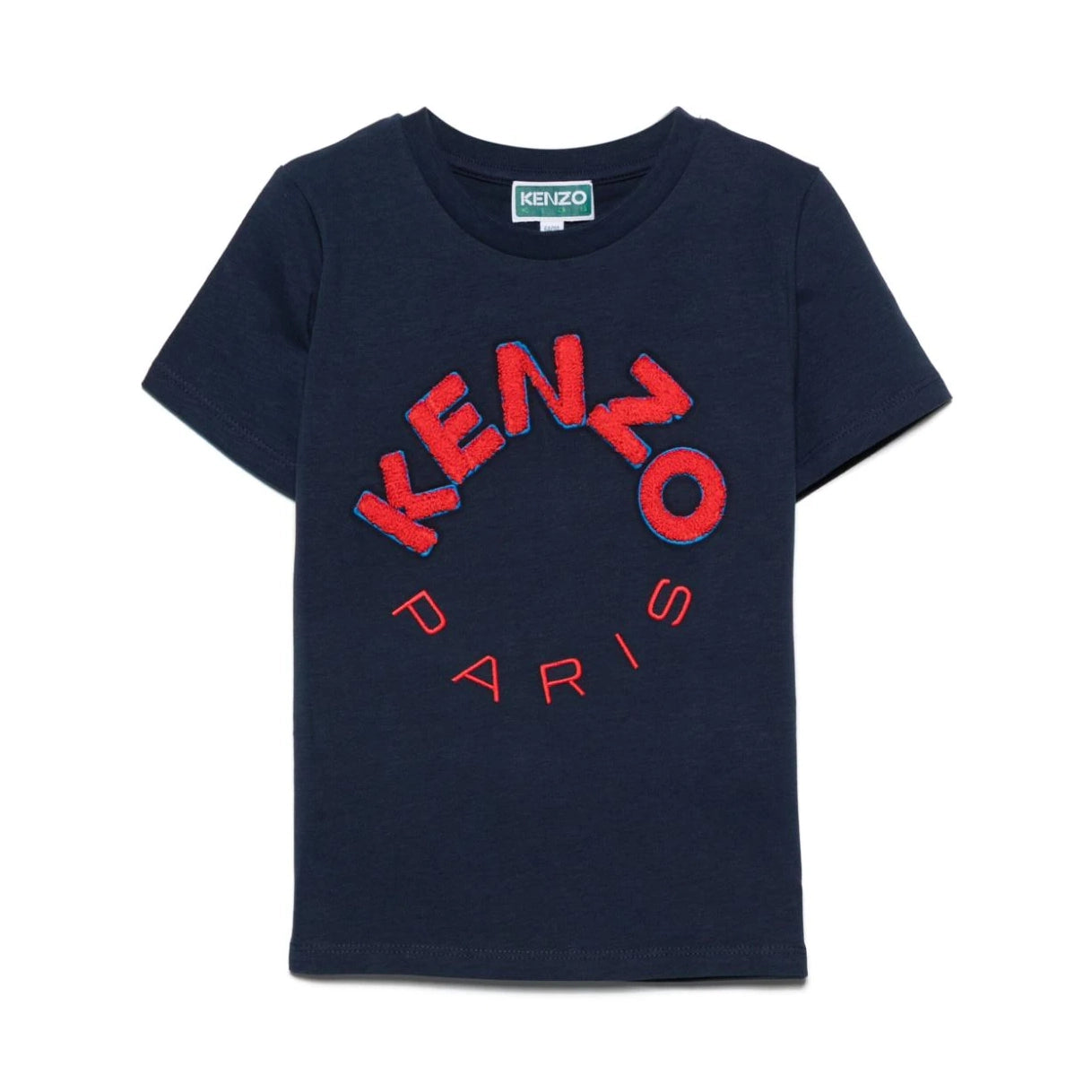 Kenzo Kids navy T-shirt with a terrycloth-effect logo, available at Lestyle Boutique. Perfect for a textured look.