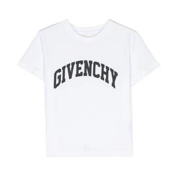 Givenchy Kids logo-print cotton T-shirt in white with a varsity-inspired logo, available at Lestyle Boutique Melbourne.